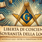 Illustrazione concettuale per Gran Loggia Liberale d'Italia: sovranità della loggia, libertà di coscienza e percorso iniziatico massonico in un'era digitale e pluralista.